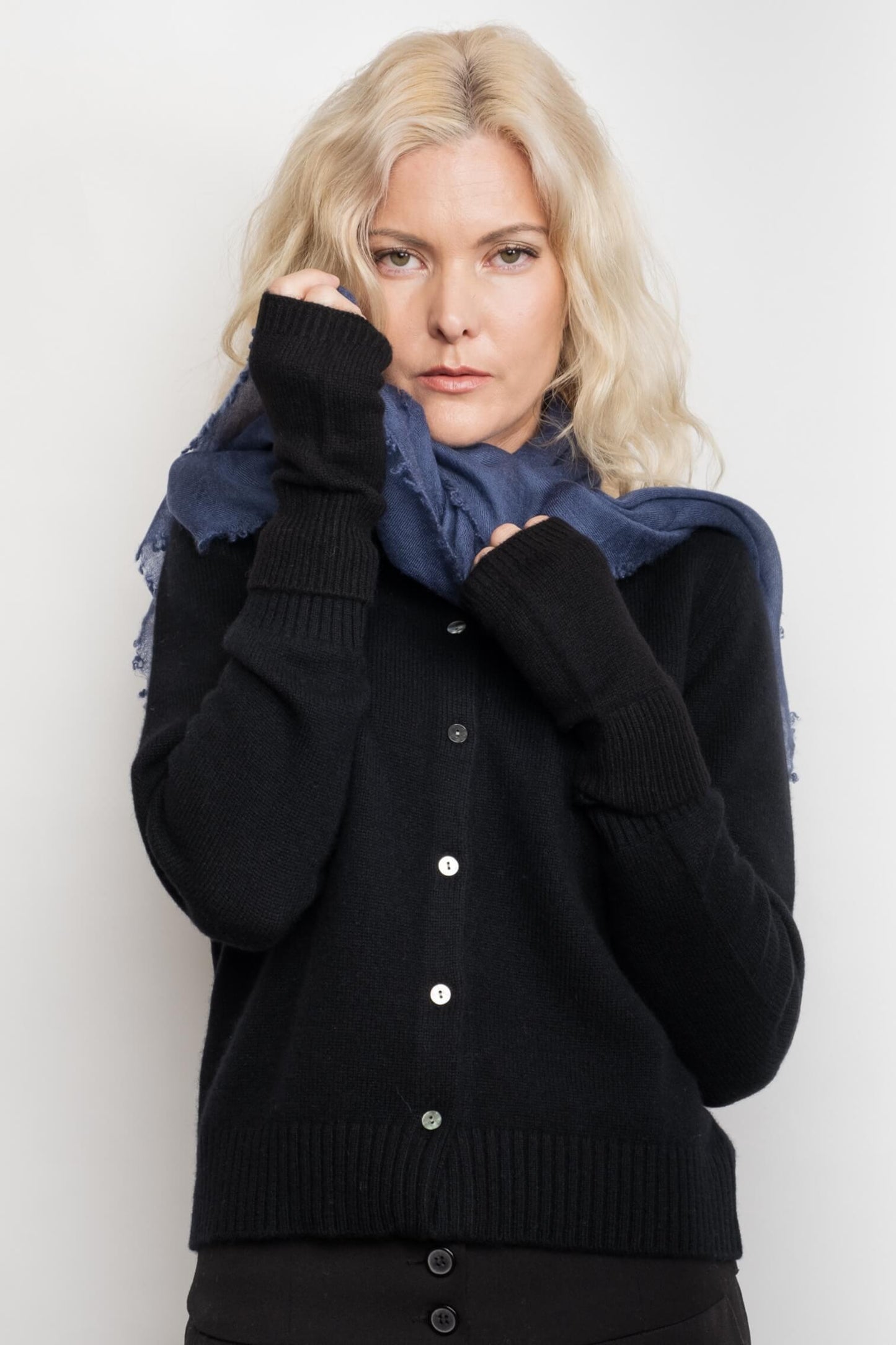 Cashmere Fingerless Gloves Mittens - Cream