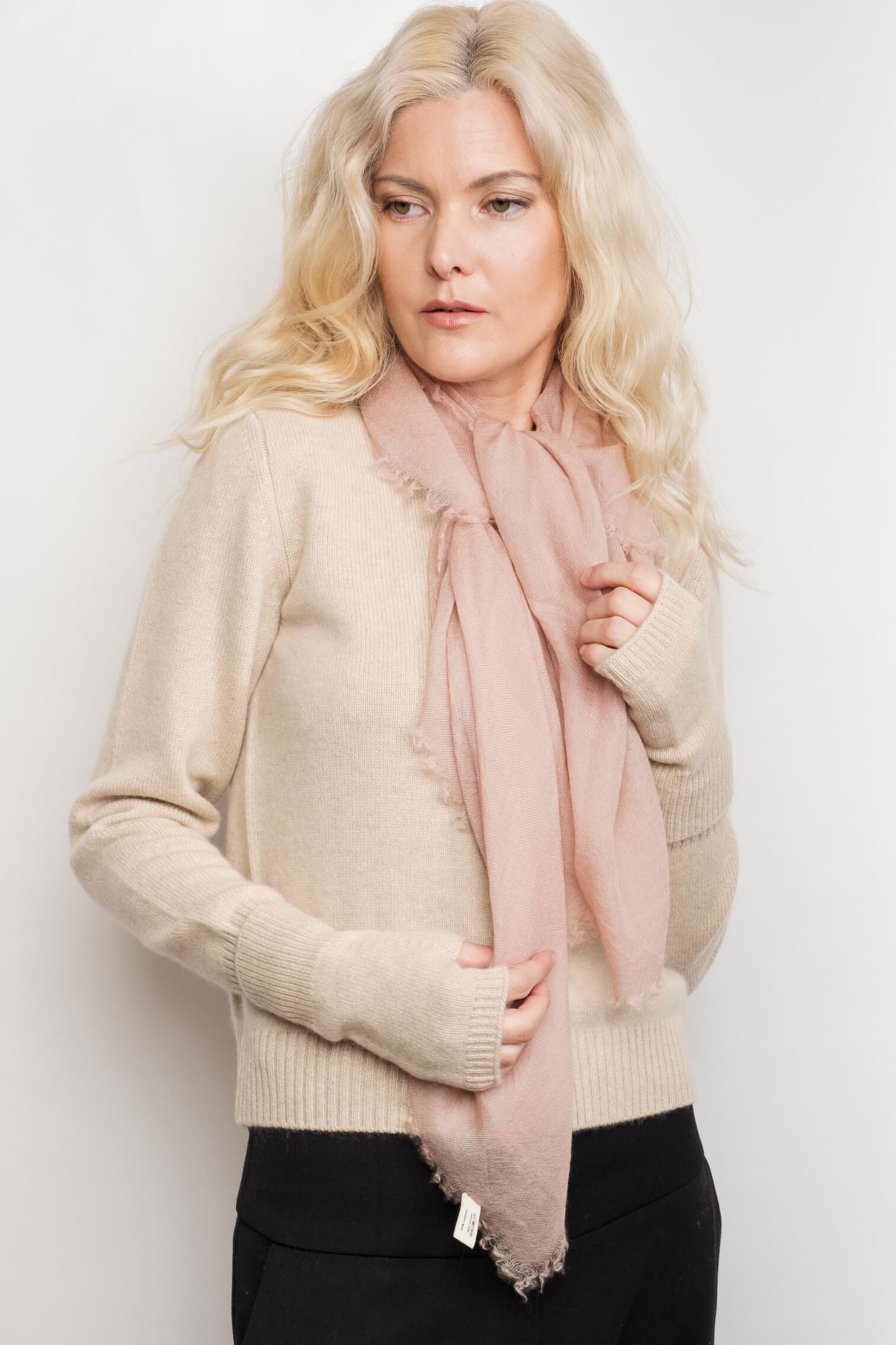 Cashmere Fingerless Gloves Mittens - Cream
