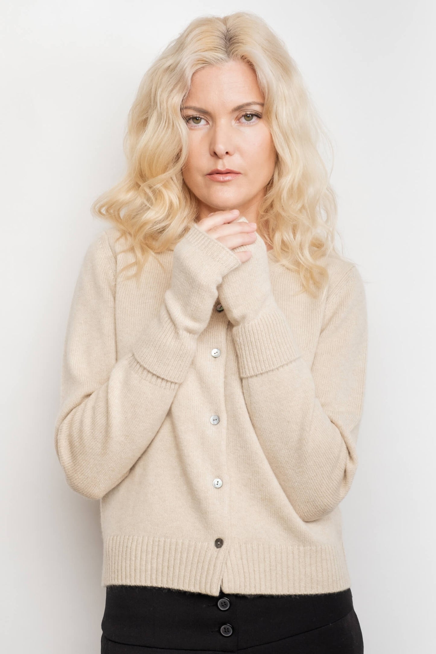 Cashmere Fingerless Gloves Mittens - Cream