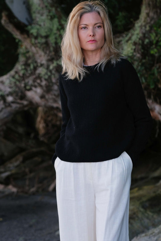 Heritage Fisherman Cashmere Sweater - Black