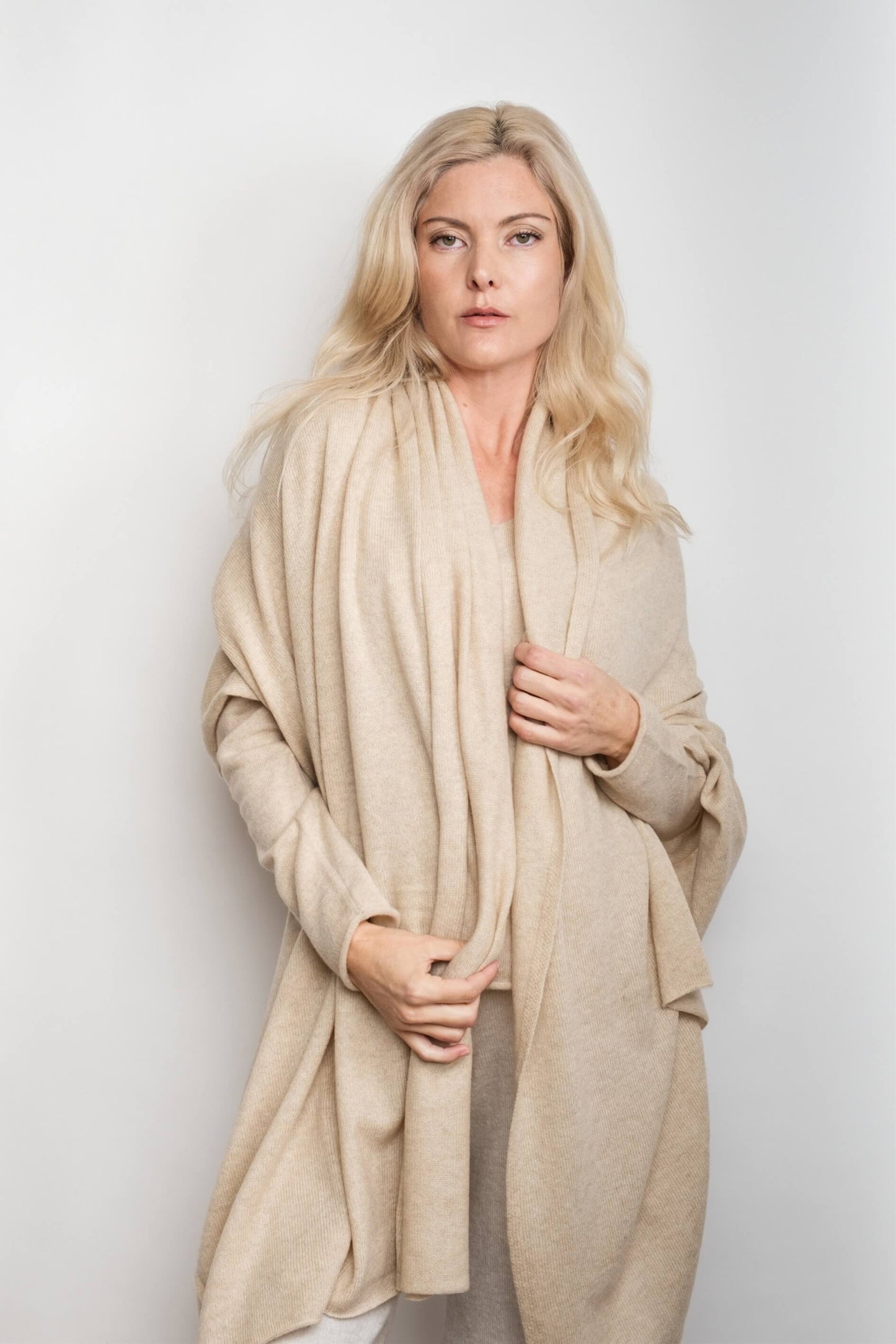 Versatile Pure Cashmere Wrap & Scarf - Beige