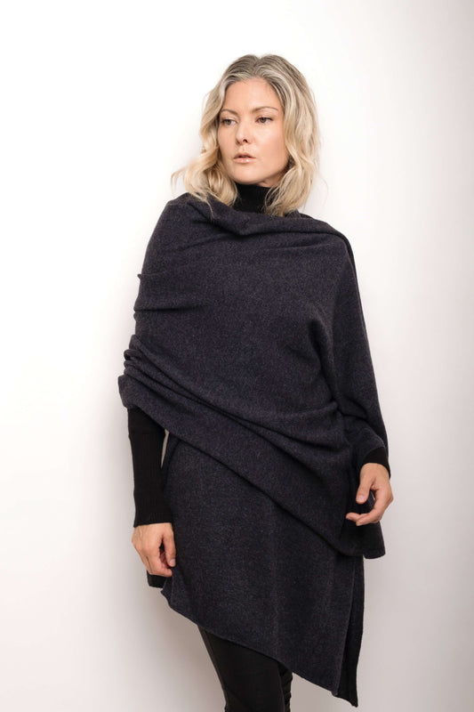 Versatile Pure Cashmere Wrap & Scarf - Charcoal