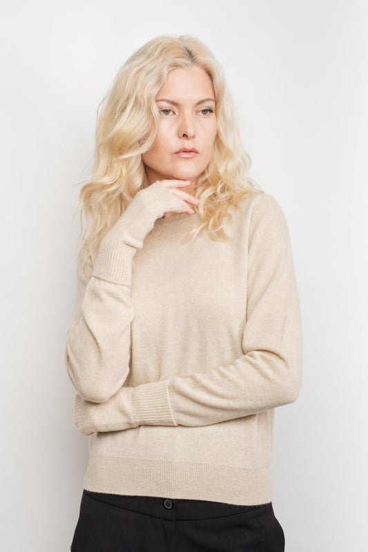 Classic Ribbed Cashmere Crewneck Sweater - Cream